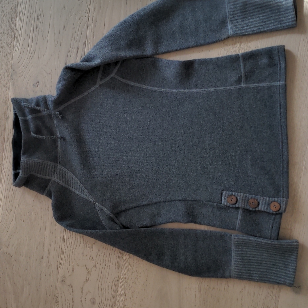 Prana Cowl Neck Fitted Gray Wool Blend Sweater S